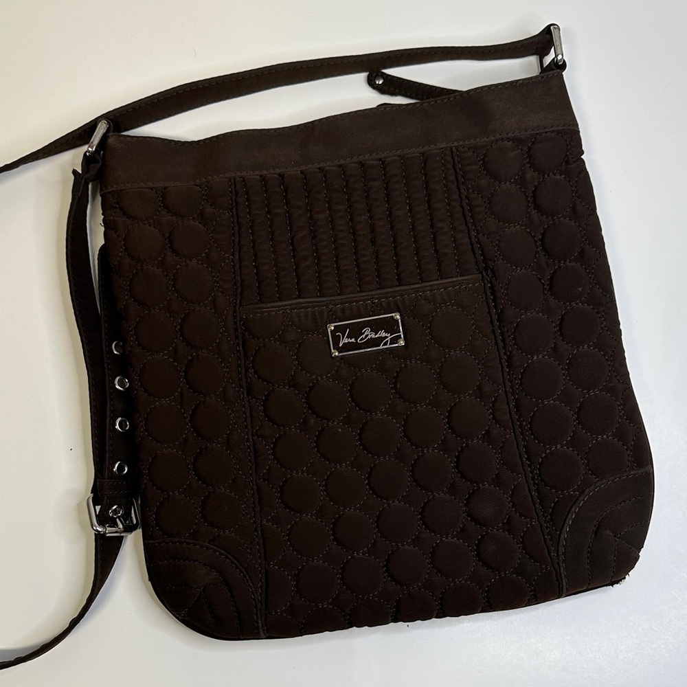 Vera Bradley Quilted Crossbody Bag Purse Solid Brown Adjustable Strap - Picture 1 of 5